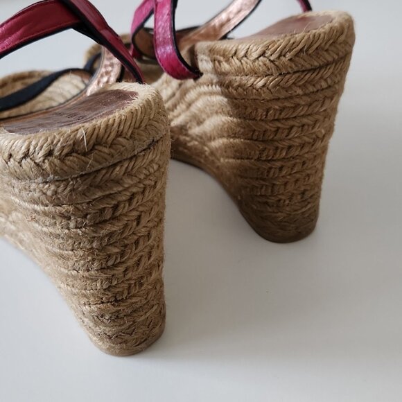 MARC JACOBS| Leather Raffia Wedge Sandals Espadrilles pink black sz 40 - Picture 5 of 6